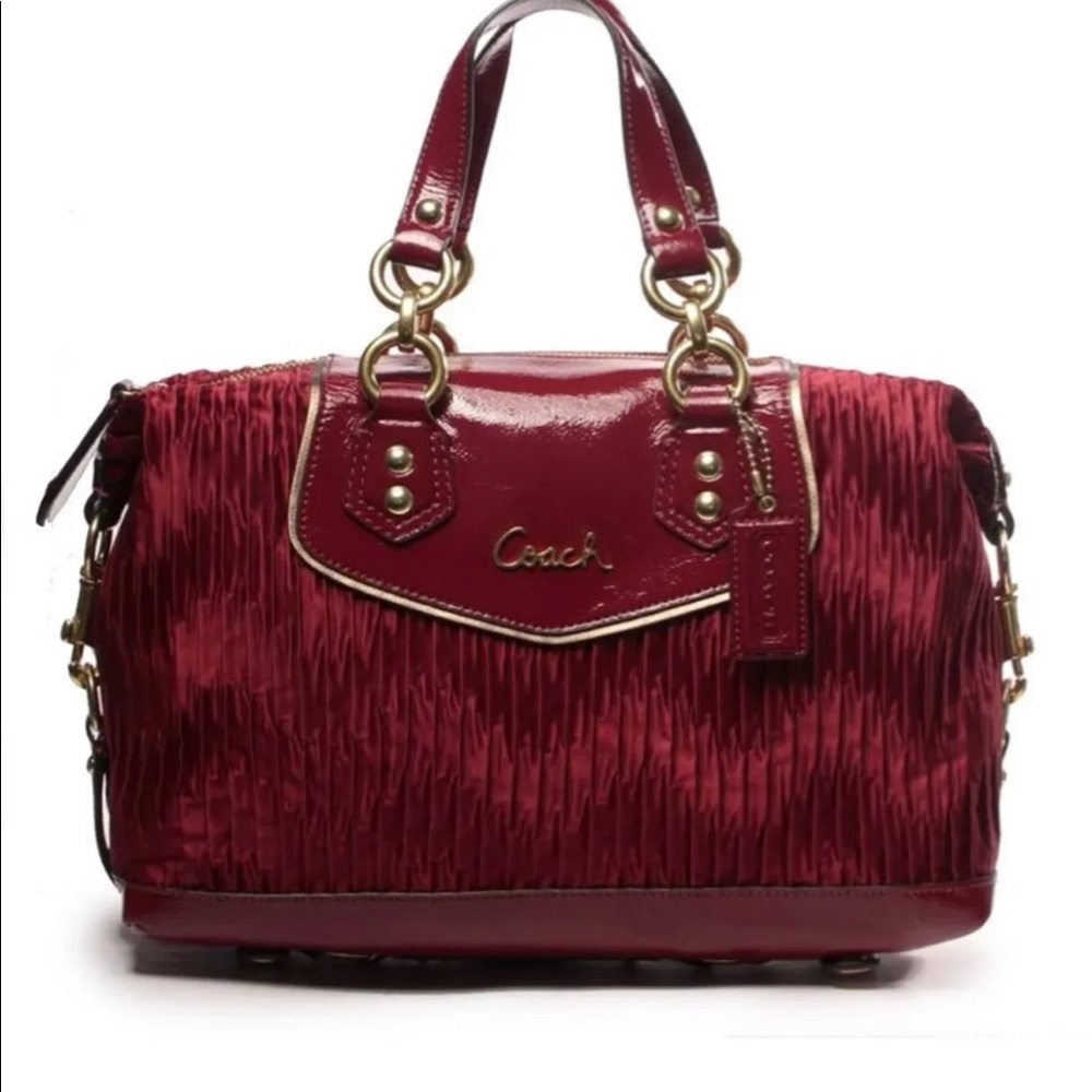 Beautiful Brand New Coach Ashley Gathered Sateen Satchel - Bordeaux.